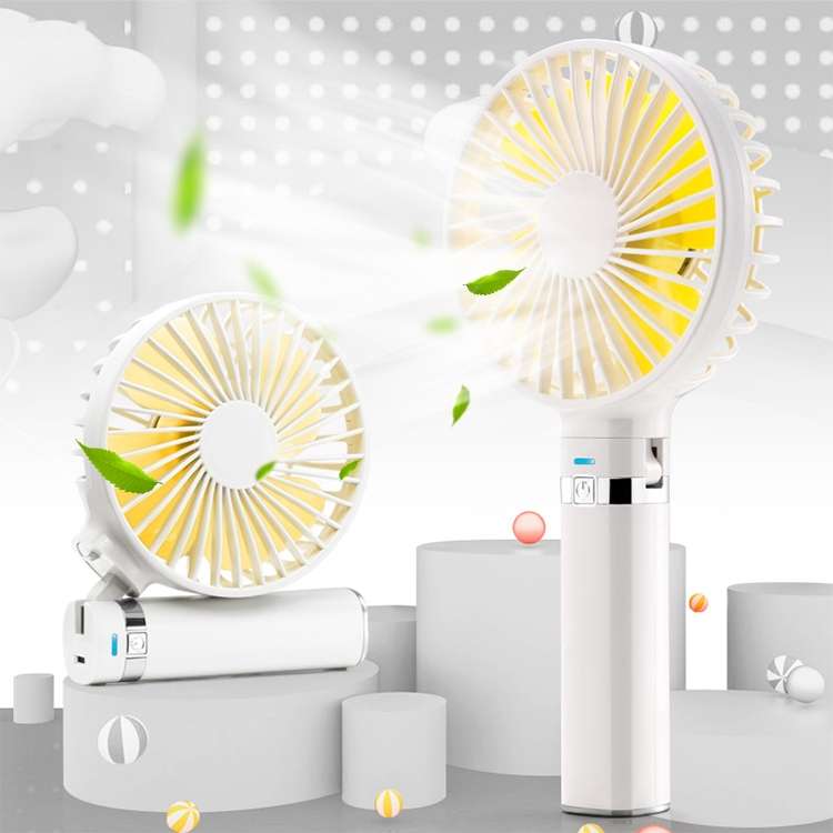 S2 Portable Foldable Handheld Electric Fan, with 3 Speed Control & Night Light (White)