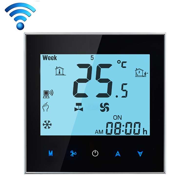 LCD Display Air Conditioning 4-Pipe Programmable Room Thermostat for Fan Coil Unit, Supports Wifi...