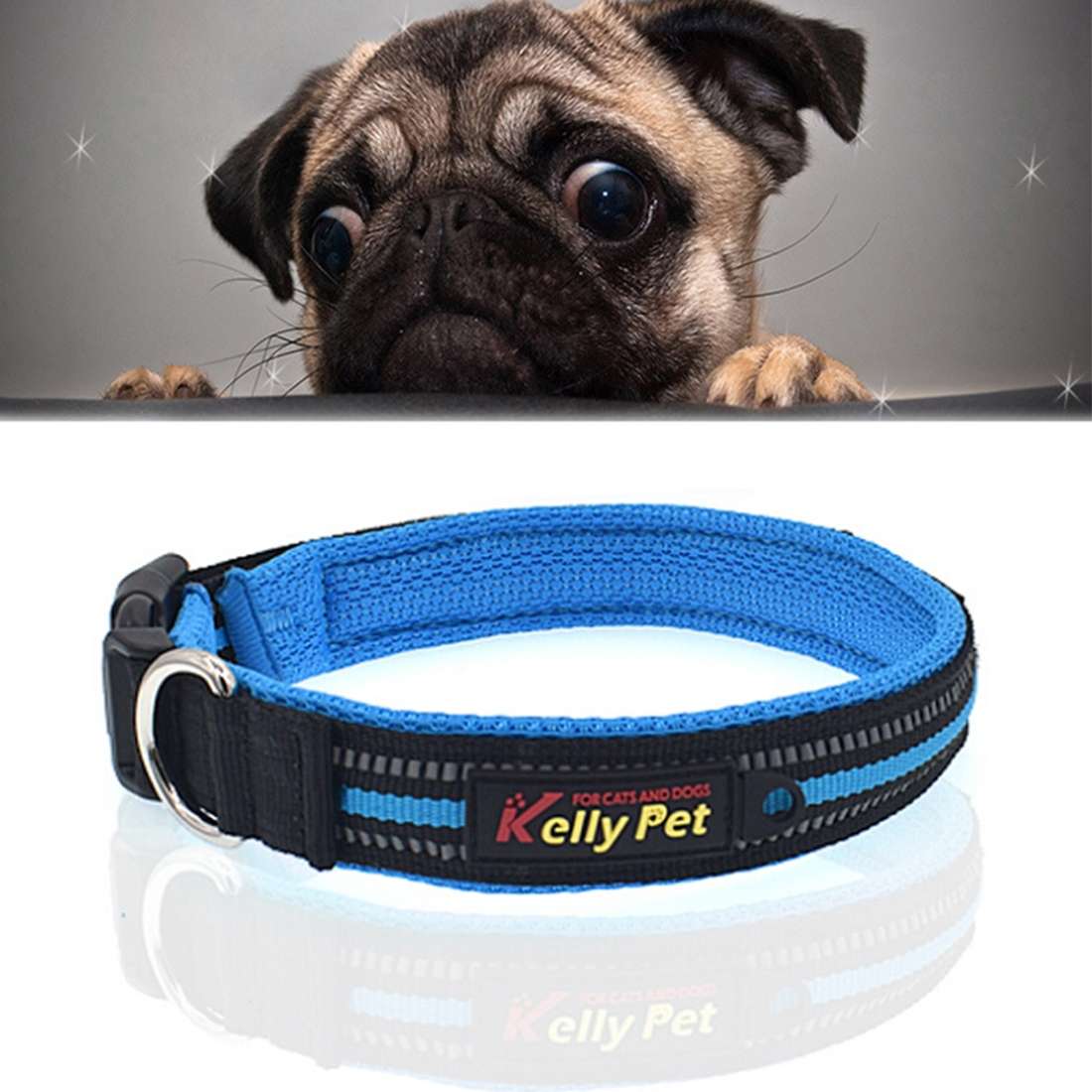 Pet Dogs Polyester Reflective Breathable Pets Collar Traction Lead Leash, Size: M, 2.5*42*47cm (Blue