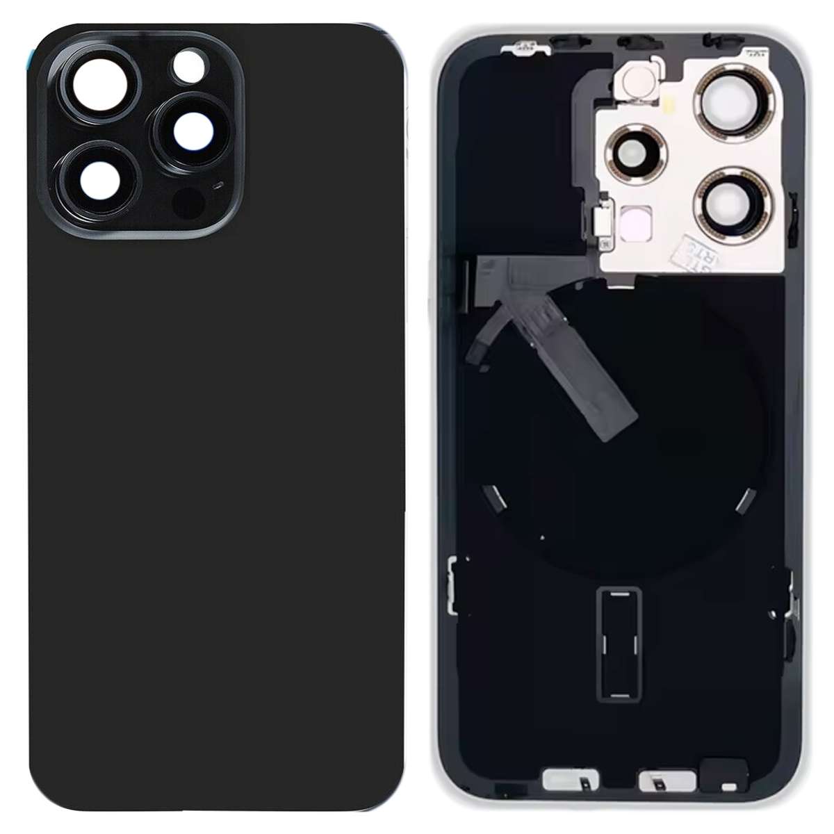 For iPhone 15 Pro Glass Battery Back Cover with Flash Bracket + Wireless Charging Module(Black)