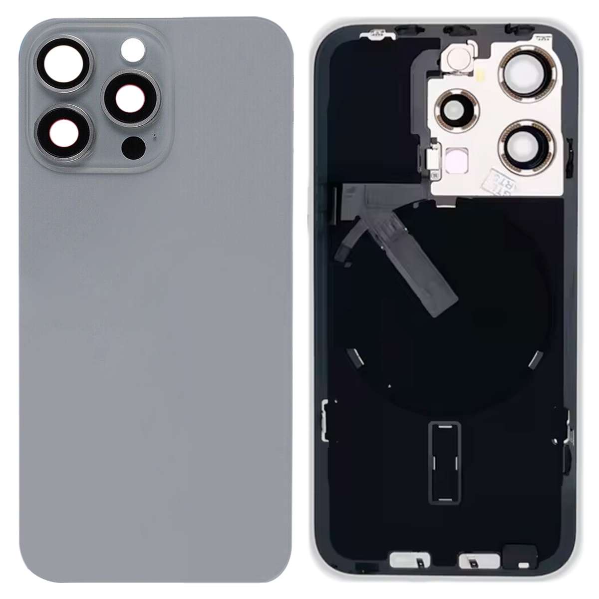 For iPhone 15 Pro Glass Battery Back Cover with Flash Bracket + Wireless Charging Module(Black)