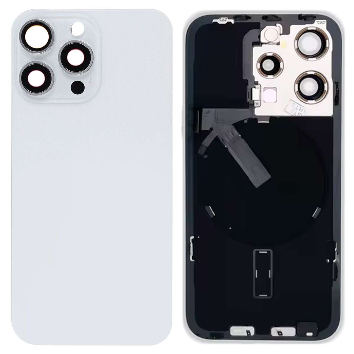For iPhone 15 Pro Glass Battery Back Cover with Flash Bracket + Wireless Charging Module(Black)