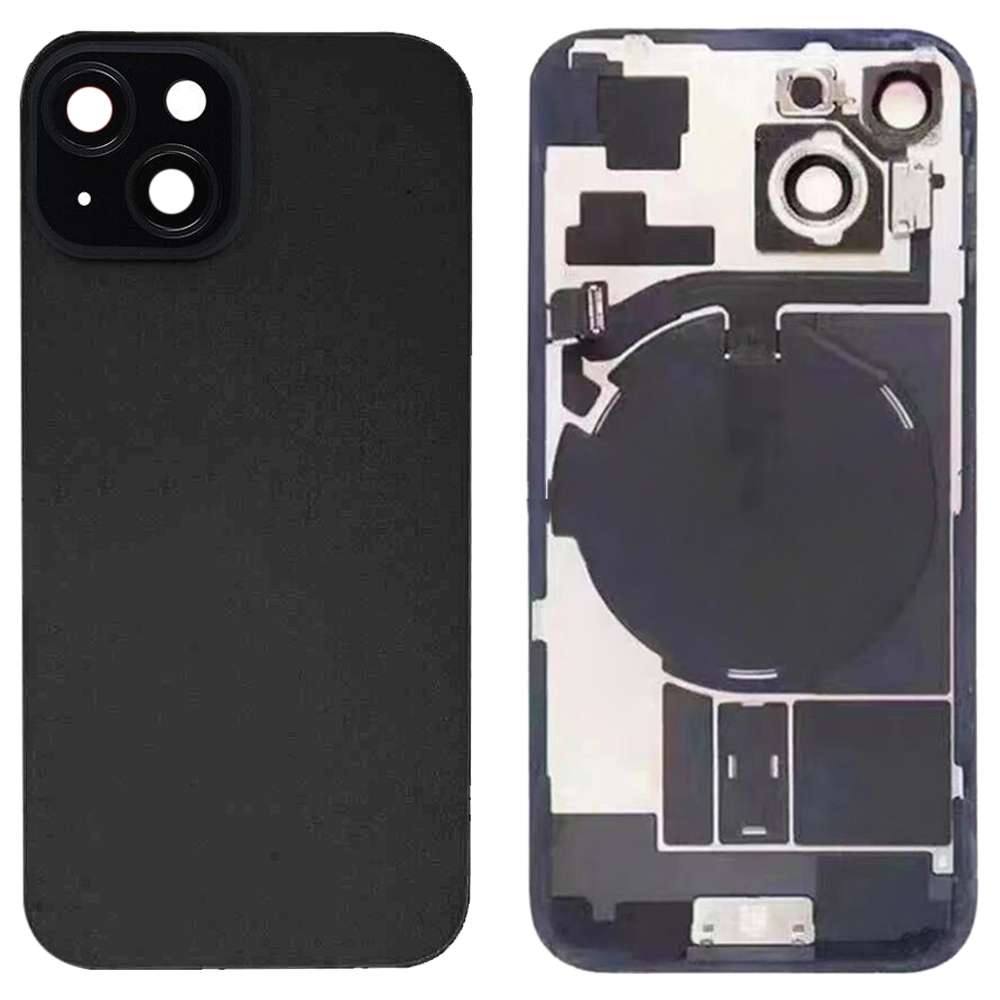 For iPhone 15 Glass Battery Back Cover with Flash Bracket + Wireless Charging Module(Black)