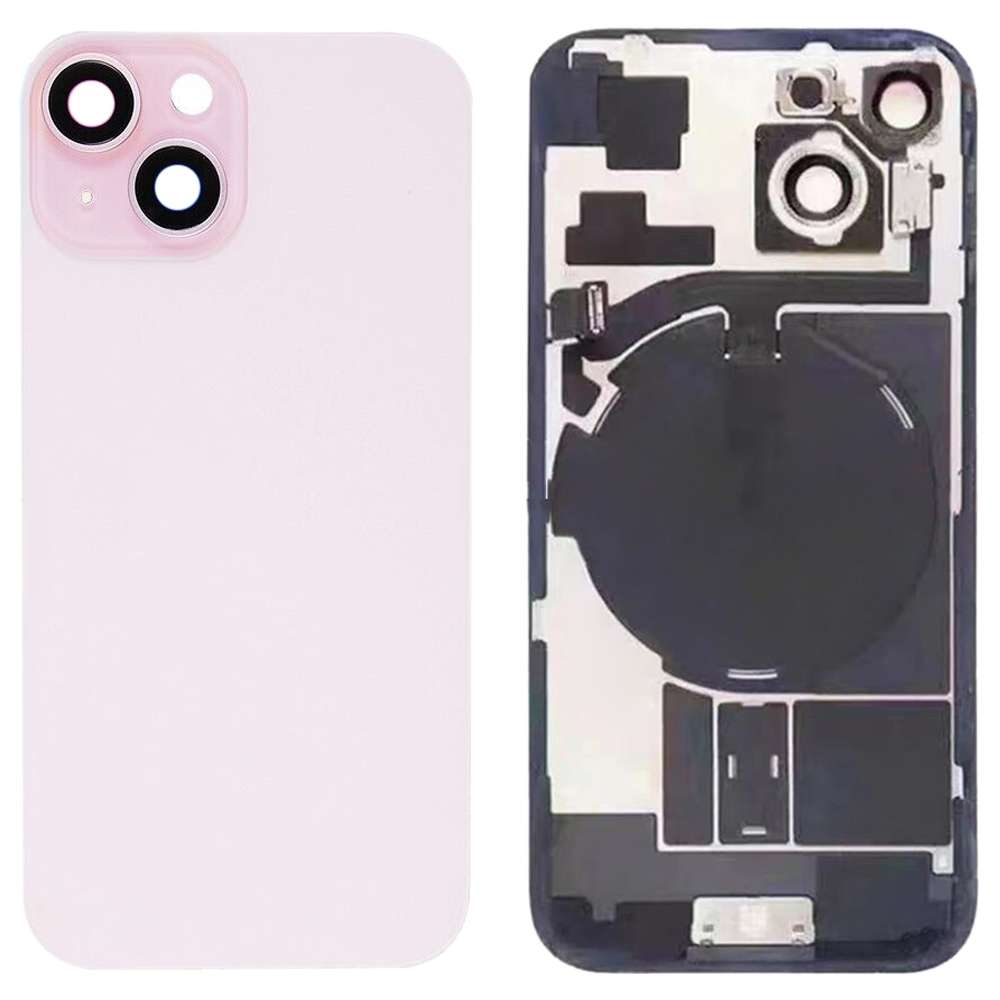 For iPhone 15 Glass Battery Back Cover with Flash Bracket + Wireless Charging Module(Black)