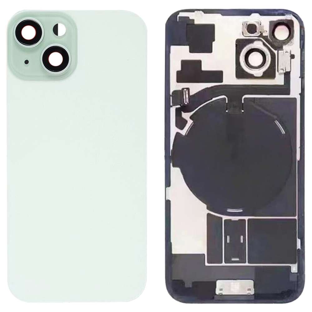 For iPhone 15 Glass Battery Back Cover with Flash Bracket + Wireless Charging Module(Black)