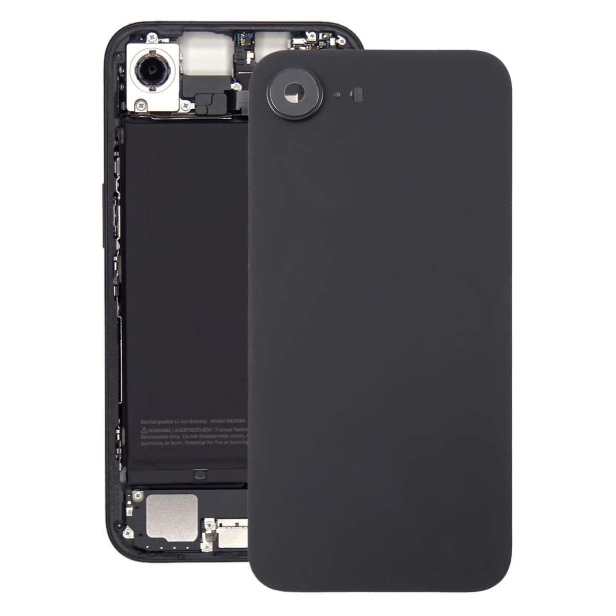 For iPhone 16e Glass Battery Back Cover with Camera Lens Frame(Black)
