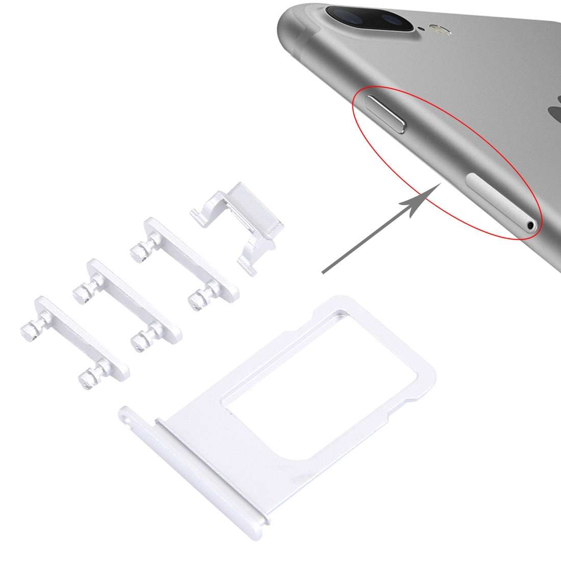 Card Tray + Volume Control Key + Power Button + Mute Switch Vibrator Key for iPhone 7 Plus(Black)