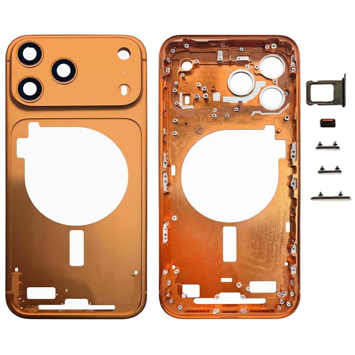 For iPhone 17 Pro Max Middle Frame Bezel Plate with Camera Lens Cover (Orange)