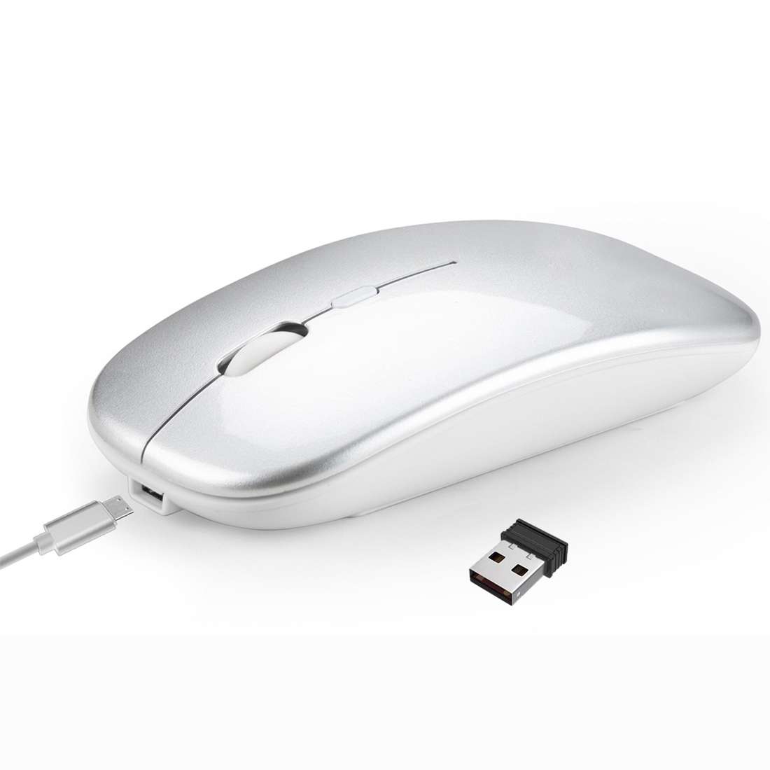 HXSJ M90 2.4GHz Ultrathin Mute Rechargeable Dual Mode Wireless Bluetooth Notebook PC Mouse(Grey)
