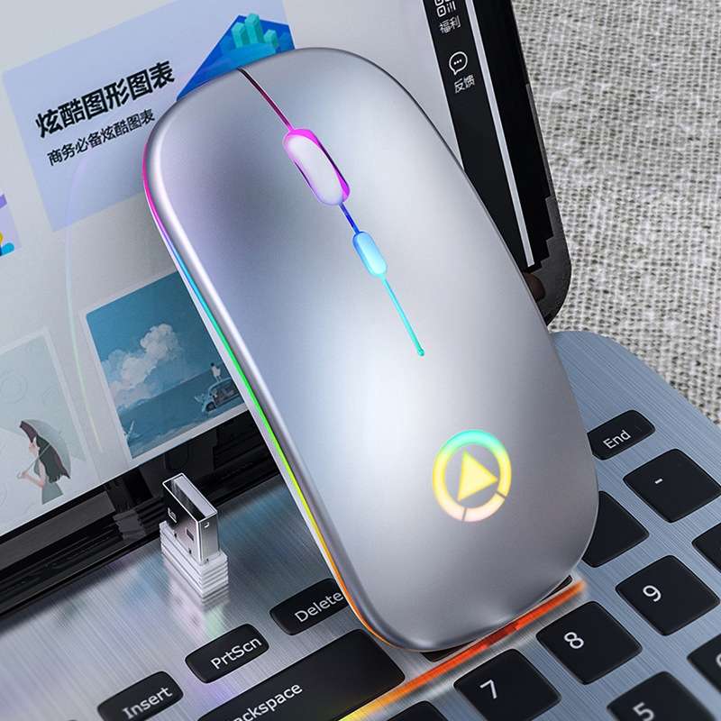 YINDIAO A2 2.4GHz 1600DPI 3-modes Adjustable RGB Light Rechargeable Wireless Silent Mouse (Black)