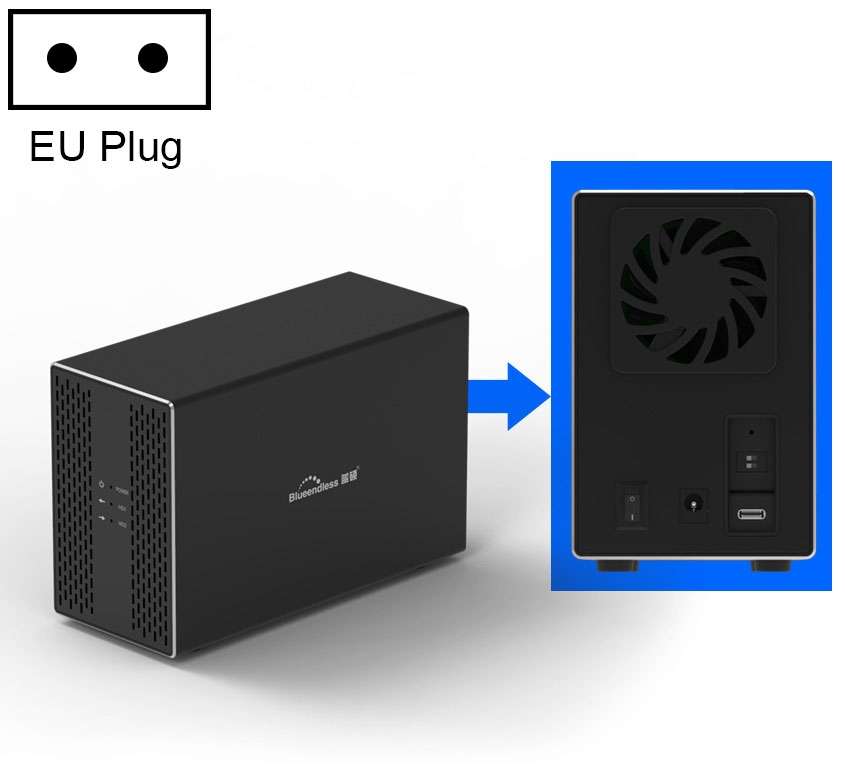 Blueendless Type-C / USB-C Interface 3.5 inch 2 Bay RAID Combination Array HDD External Enclosure (E