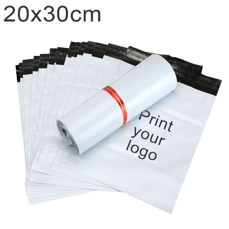 100pcs / Pack 20x30cm Custom Printed Thick Plastic Courier Bags with Your Logo for Products Packagi