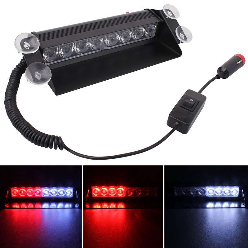 8W 800LM 8-LED White + Red Light 3-Modes Adjustable Angle Car Strobe Flash Dash Emergency Light Warn
