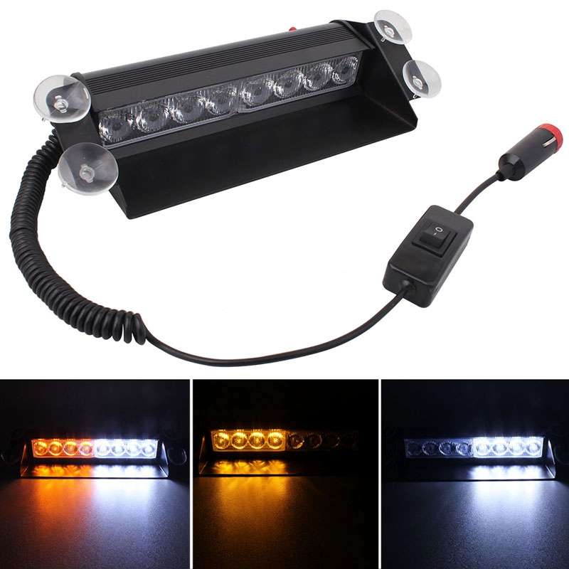 8W 800LM 8-LED White + Red Light 3-Modes Adjustable Angle Car Strobe Flash Dash Emergency Light Warn