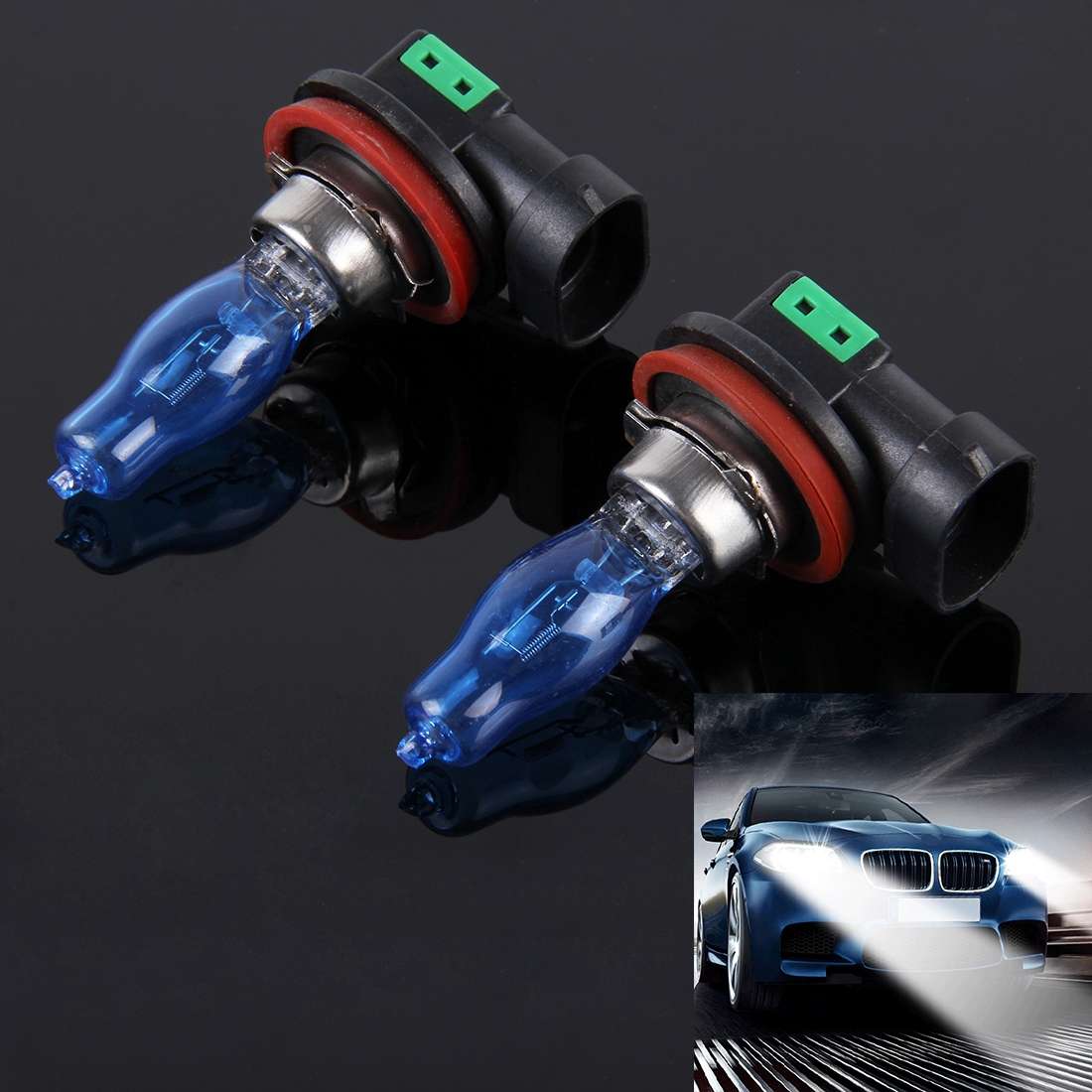 HOD H11 Halogen Bulb, Super White Car Headlight Bulb, 12 V / 100W, 6000K 2400LM (Pair)
