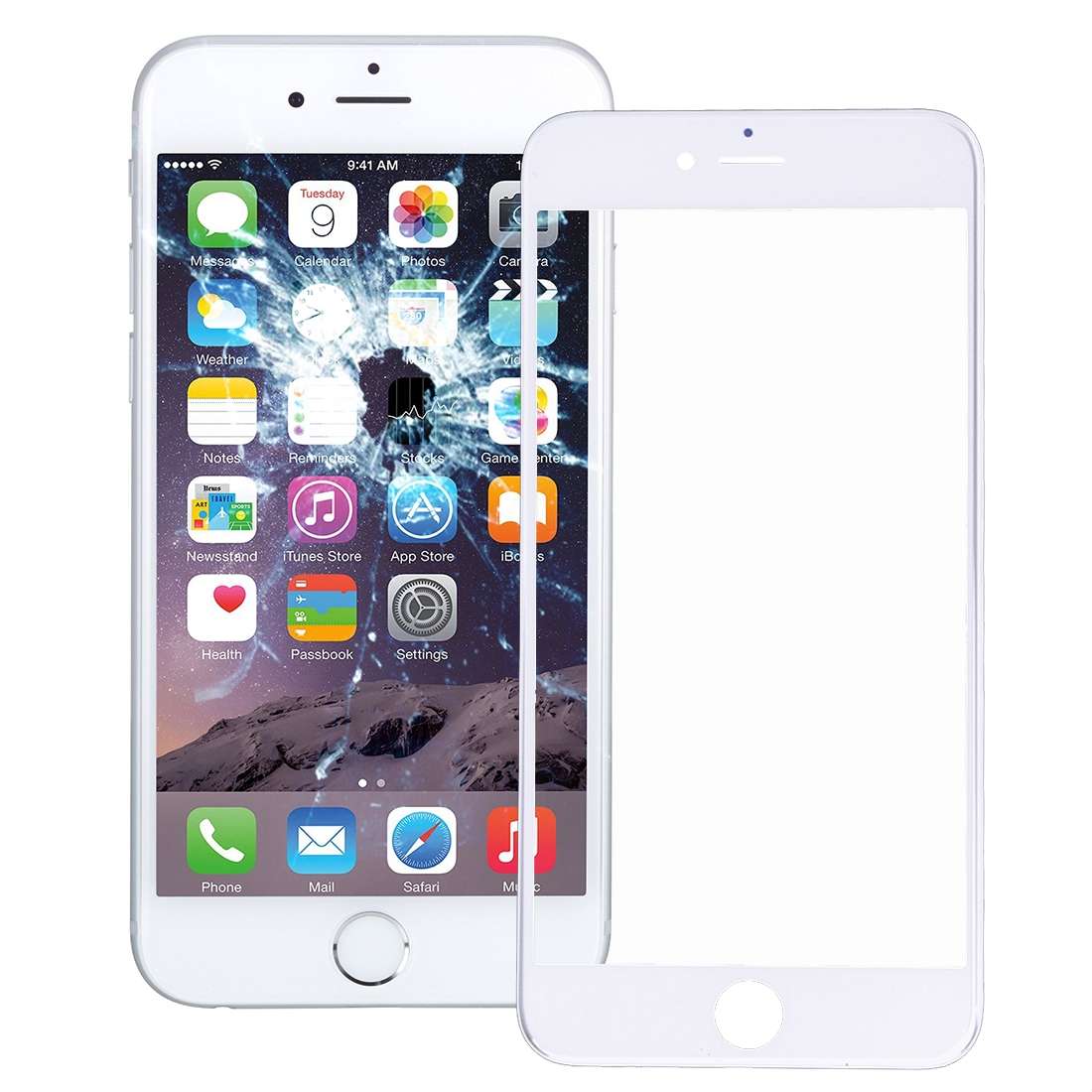 2 in 1 for iPhone 6 (Front Screen Outer Glass Lens + Frame)(Black)