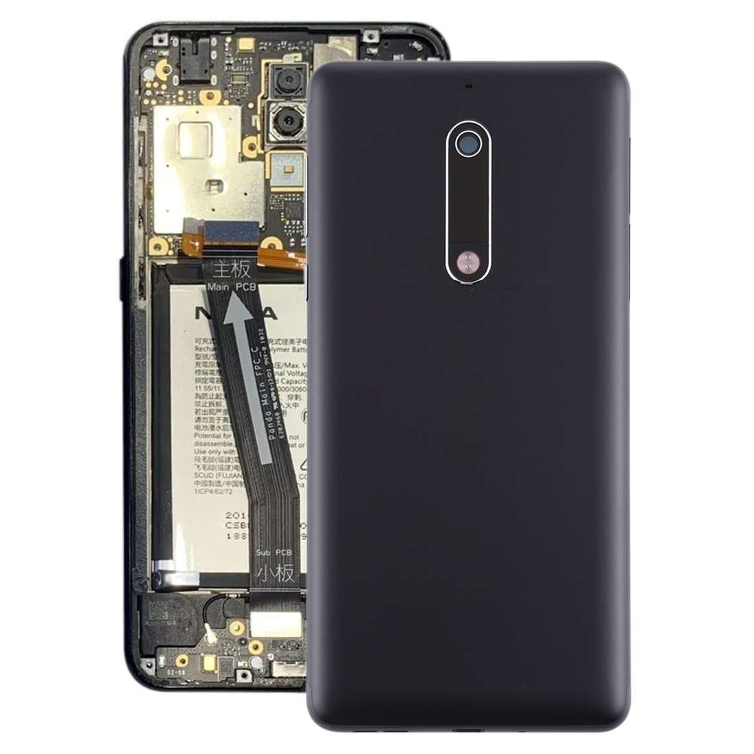 Battery Back Cover with Power & Volume Button Flex Cable & Camera Lens Cover for Nokia 5 TA-1024 ...