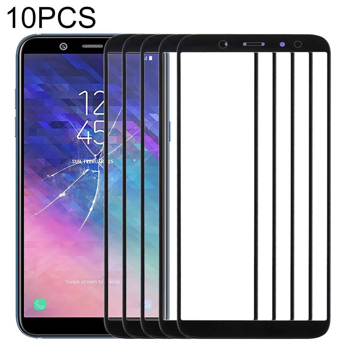 For Samsung Galaxy A6 (2018) 10pcs Front Screen Outer Glass Lens (Black)