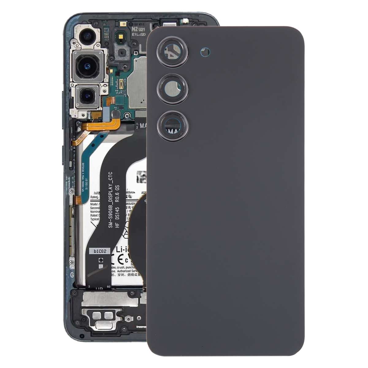 For Samsung Galaxy S23 SM-S911B OEM Glass Battery Back Cover with Camera Lens Frame(Black)