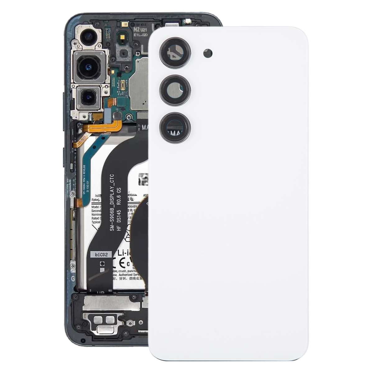 For Samsung Galaxy S23 SM-S911B OEM Glass Battery Back Cover with Camera Lens Frame(Black)