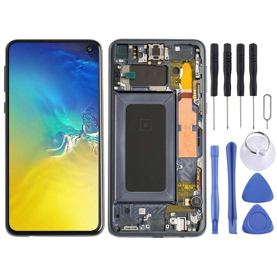 Original Super AMOLED LCD Screen Digitizer Full Assembly with Frame for Samsung Galaxy S10e (Silver)
