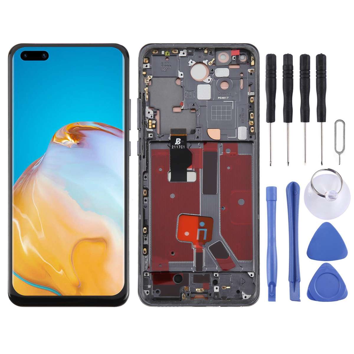 For Huawei P40 Pro TFT LCD Screen Digitizer Full Assembly with Frame, Not Supporting Fingerprint Ide