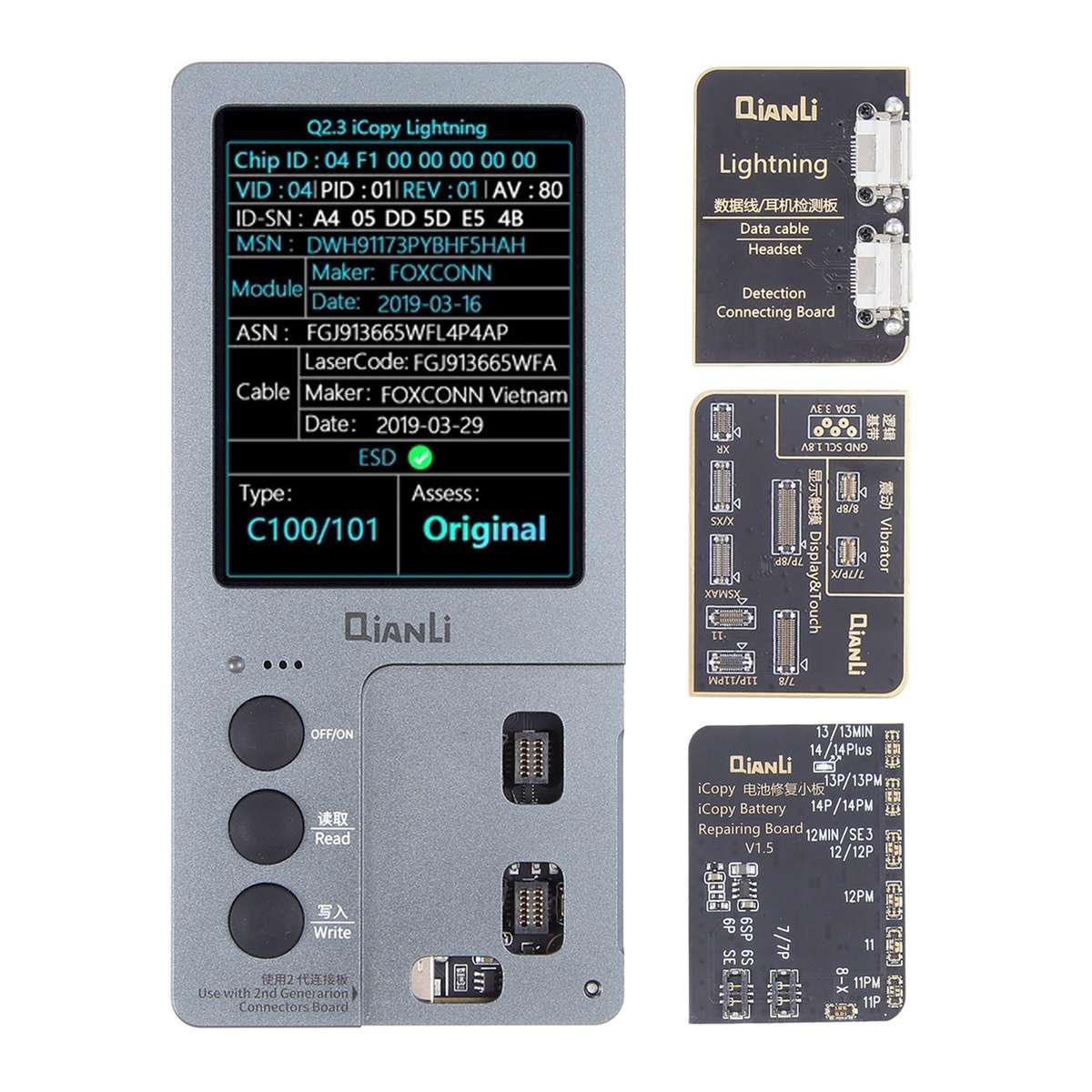 For iPhone 6 - 14 Pro Max 3 in 1 Qianli iCopy Plus 2.2 Repair Detection Programmer Set