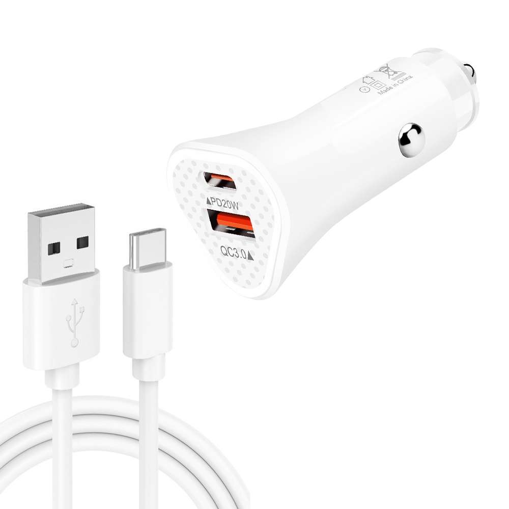 TE-P23 38W PD 20W USB-C / Type-C + QC3. 0 USB Triangle Car Charger + USB to USB-C / Type-C Data