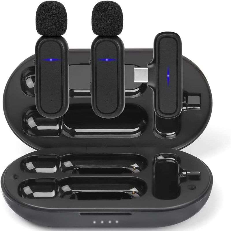 Wireless Lavalier Noise Reduction Microphone USB-C Clip On Microphone with Charging Case