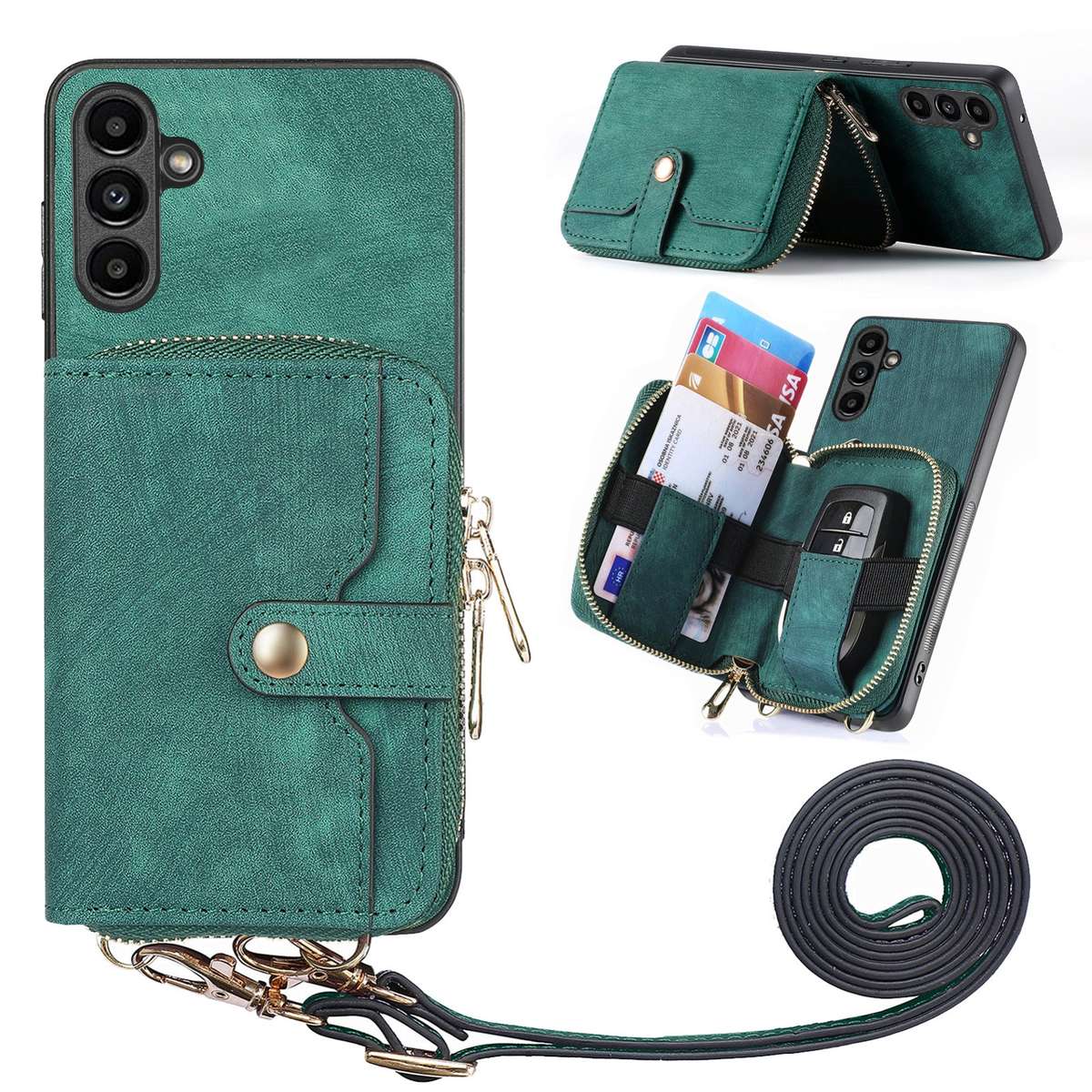 For Samsung Galaxy A34 Crossbody Multi-function Zipper Wallet Phone Case(Green)