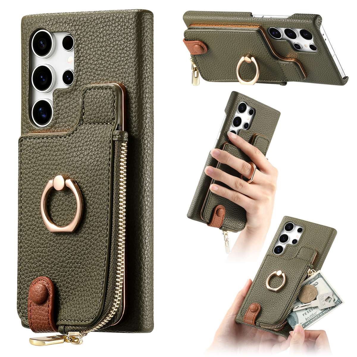 For Samsung Galaxy S24 Ultra 5G Litchi Leather Oil Edge Ring Zipper Wallet Back Phone Case(Gree