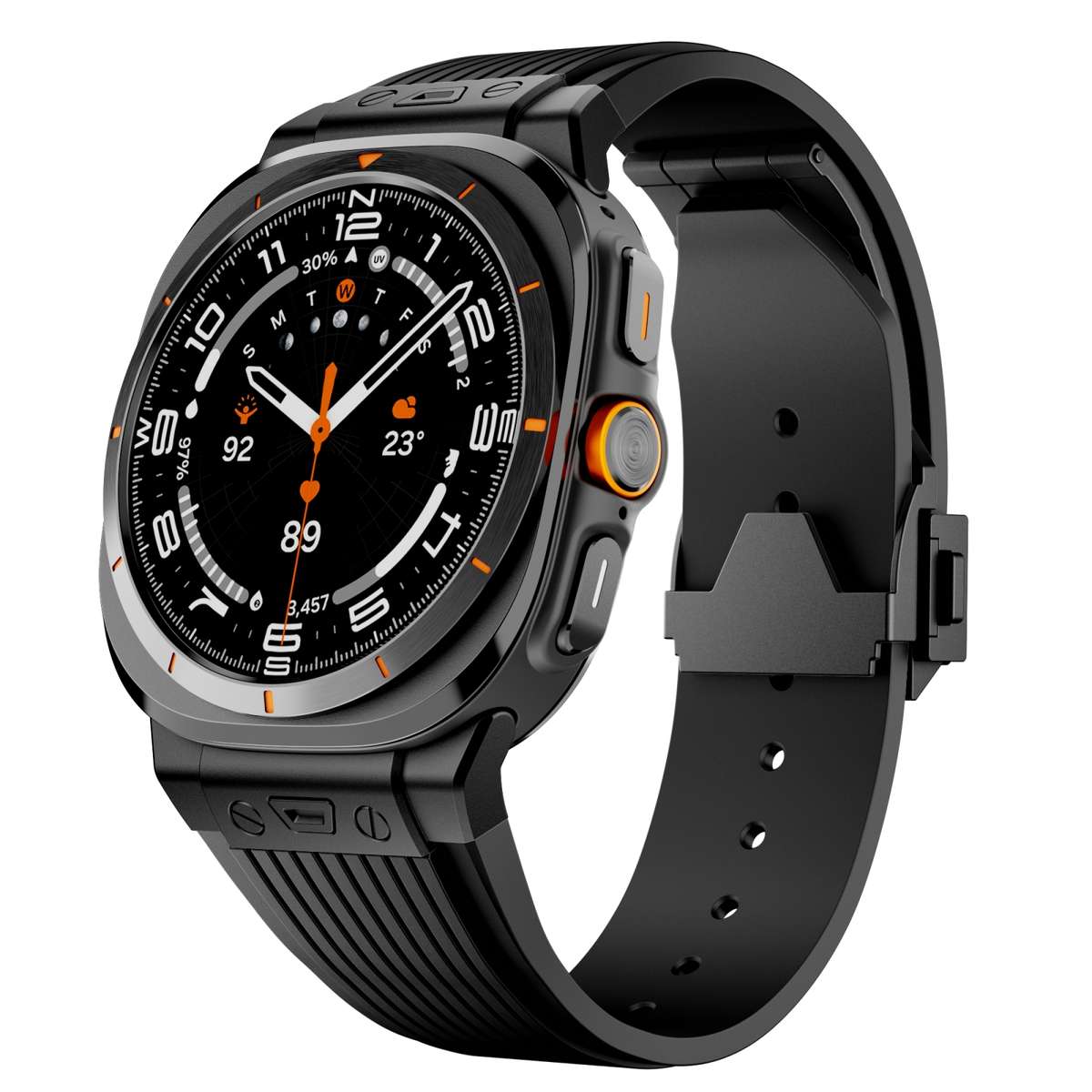 For Samsung Galaxy Watch Ultra 47mm Black Connector Black Buckle Silicone Watch Band