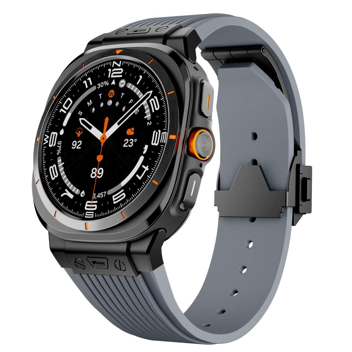For Samsung Galaxy Watch Ultra 47mm Black Connector Black Buckle Silicone Watch Band
