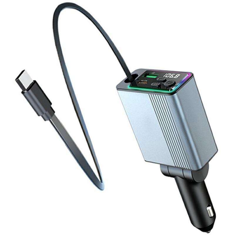 C77 Car Charger FM Transmitter Fast Charging Adapter with PD 30W Extendable Type-C Cable