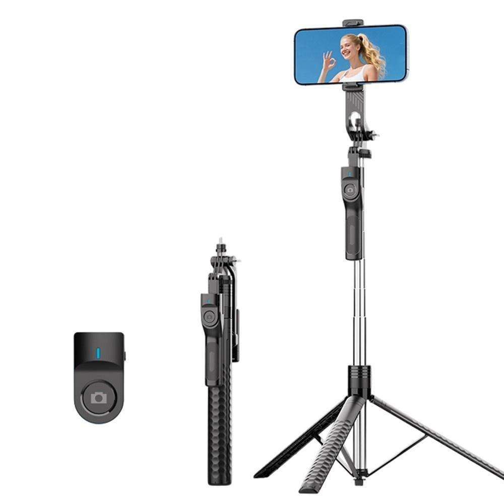 K50 1.9m Extendable Live Streaming Floor Stand Single Phone Clip Bluetooth Selfie Stick Tripod(Bl...