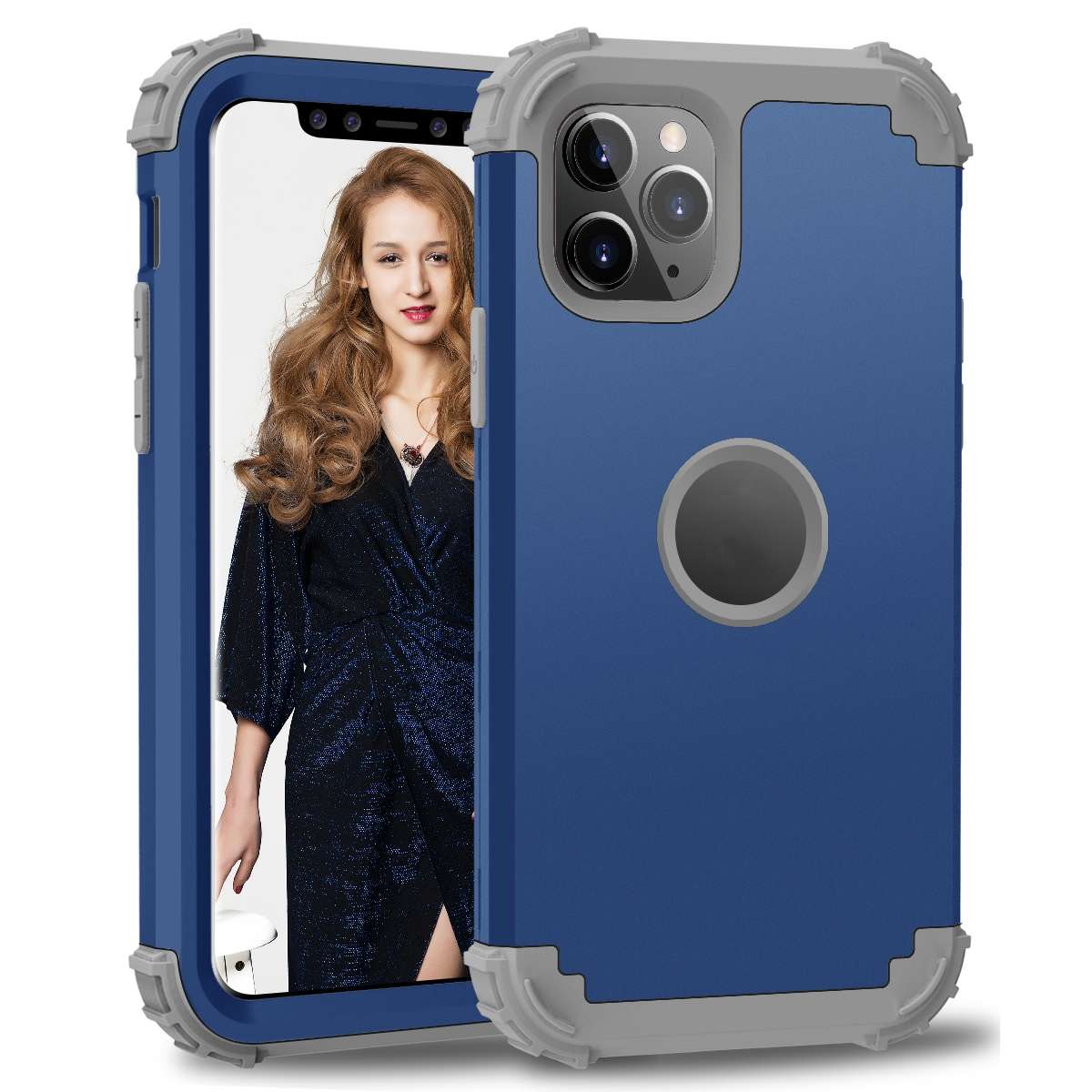 For iPhone 11 Pro Max PC+ Silicone Three-piece Anti-drop Mobile Phone Protective Back Cover(Rose gol