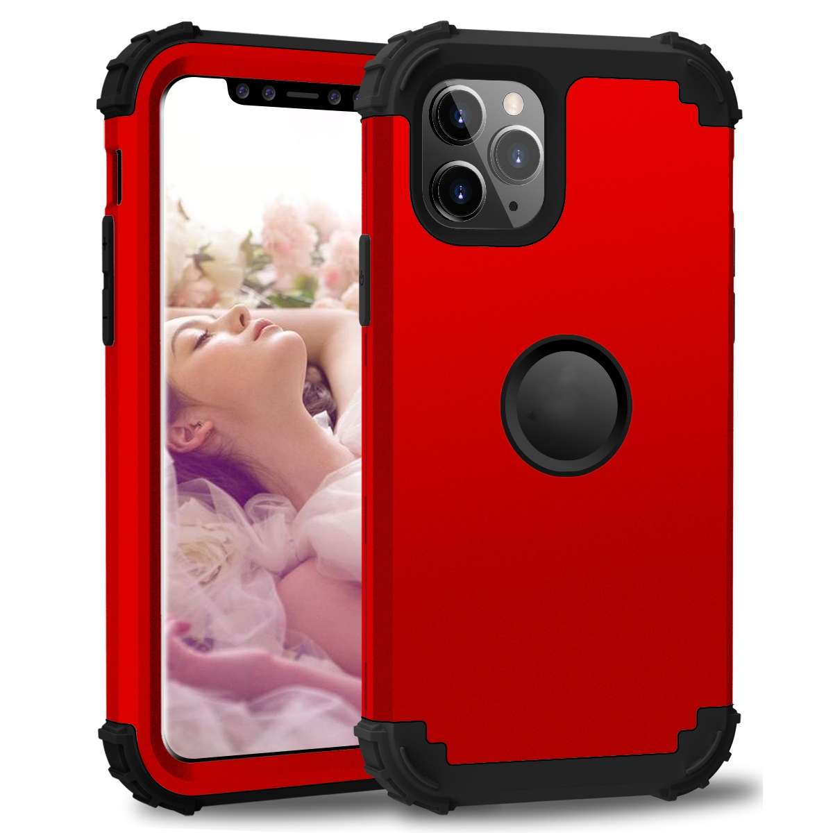 For iPhone 11 Pro Max PC+ Silicone Three-piece Anti-drop Mobile Phone Protective Back Cover(Rose gol