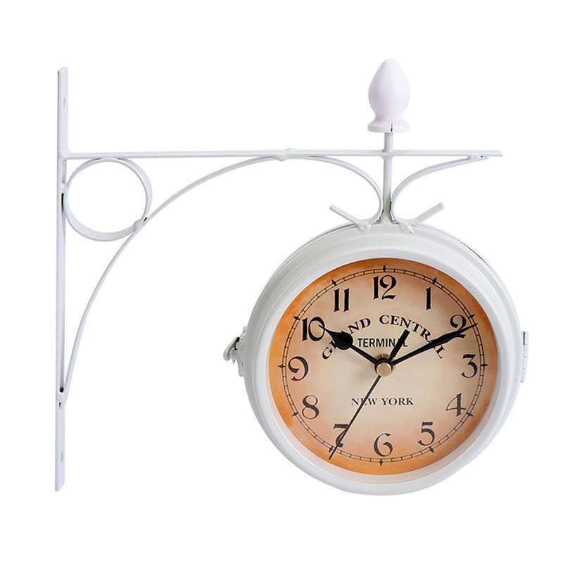 Wrought Iron Clock Vintage Decorative Double-sided Wall Clock(Black)