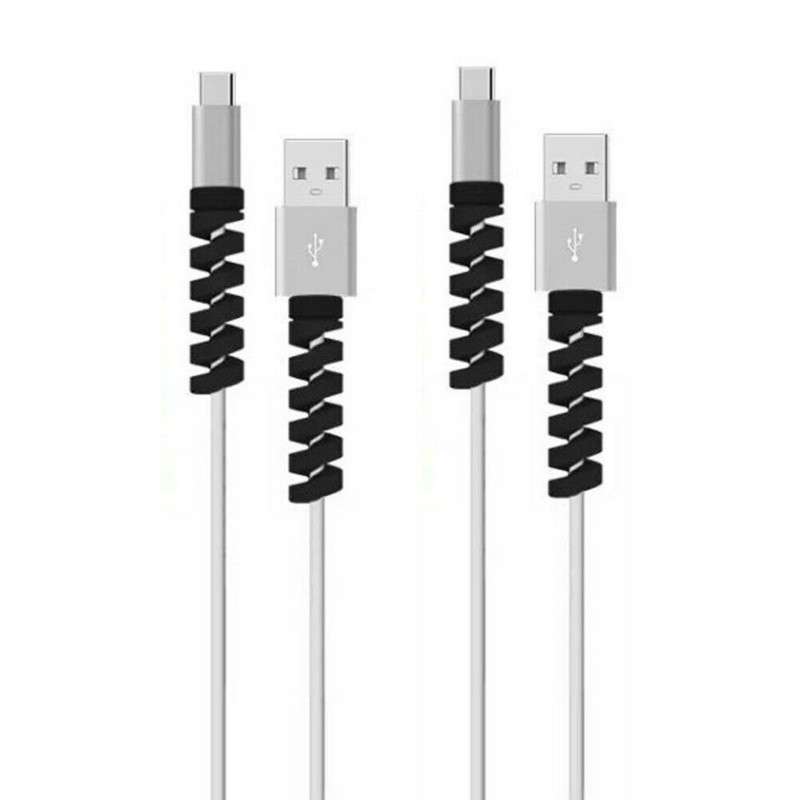 4pcs Spiral Style Silicone Data Cable Protective Cover Anti-wire Break Winder(Black)