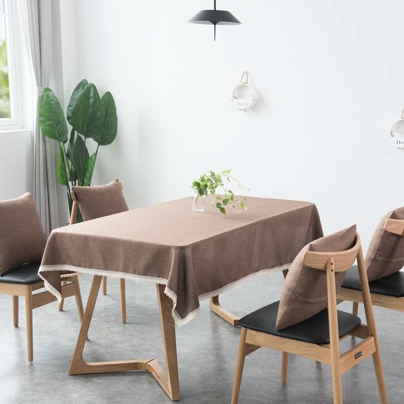 Decorative Tablecloth Imitation Linen Lace Table Cloth Dining Table Cover, Size:130x170cm(Dark Brown