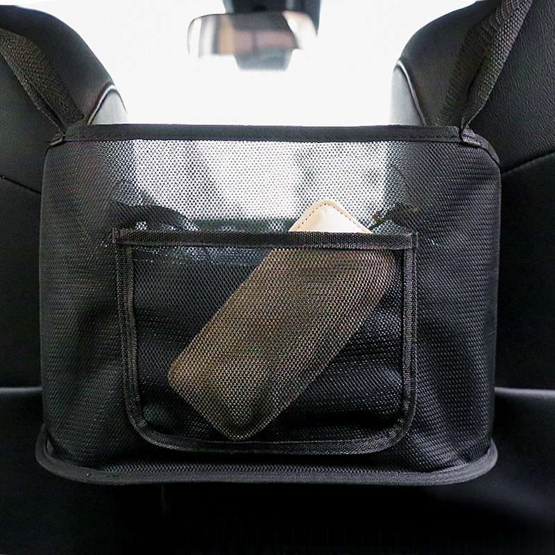 Car Seat Hanging Storage Bag, Style:With Pocket(Black)