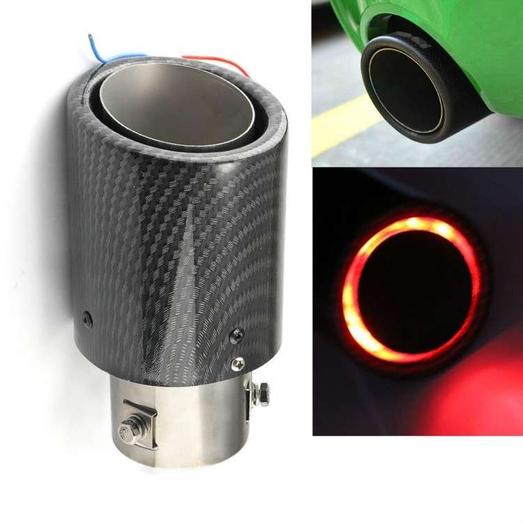 Car Modification Carbon Fiber Luminous Tail Throat LED Lights Modified Car Exhaust Pipe Spitfire ...