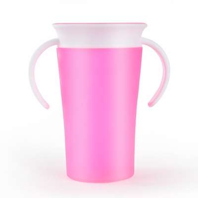 360 Degrees Rotated Baby Learning Drinking Cup With Double Handle Flip(Pink)