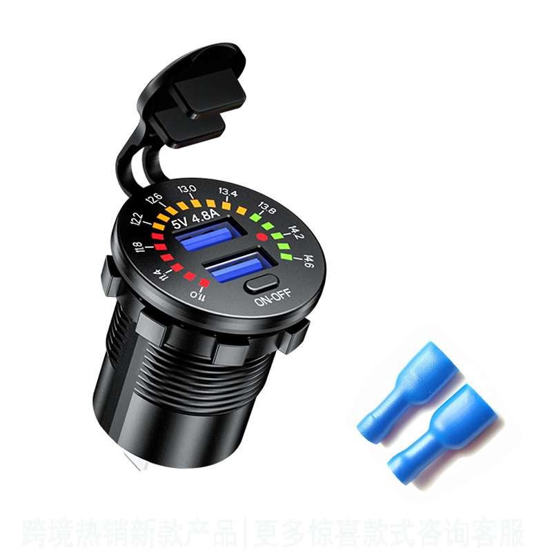 Car Motorcycle Ship Modified With Colorful Screen Display USB Dual QC3.0 Fast Charge Car Charger, Mo