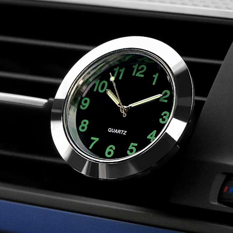Car Clock Night Light Electronic Clock Car Decoration Quartz(Silver Border)