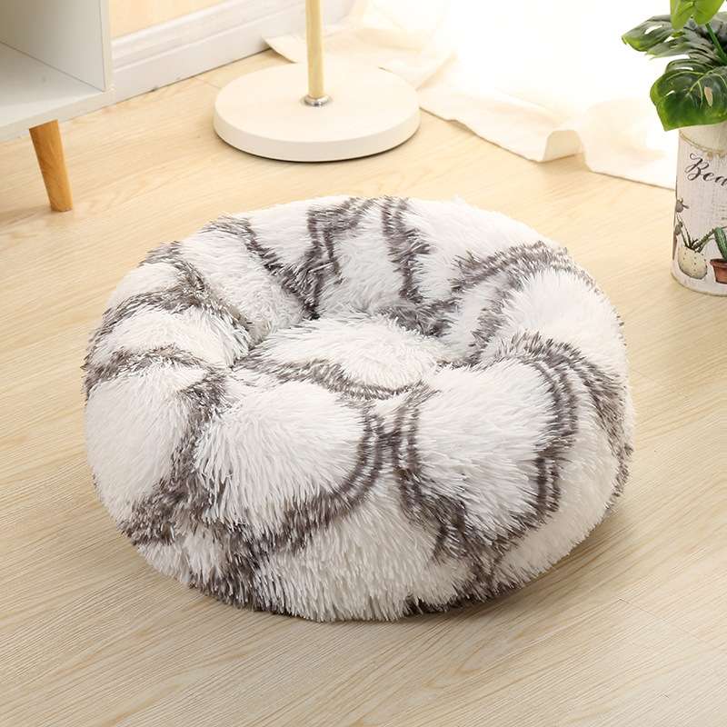 Long-haired Round Pet Kennel Warm Pet Bed, Specification: 40cm(Gray)