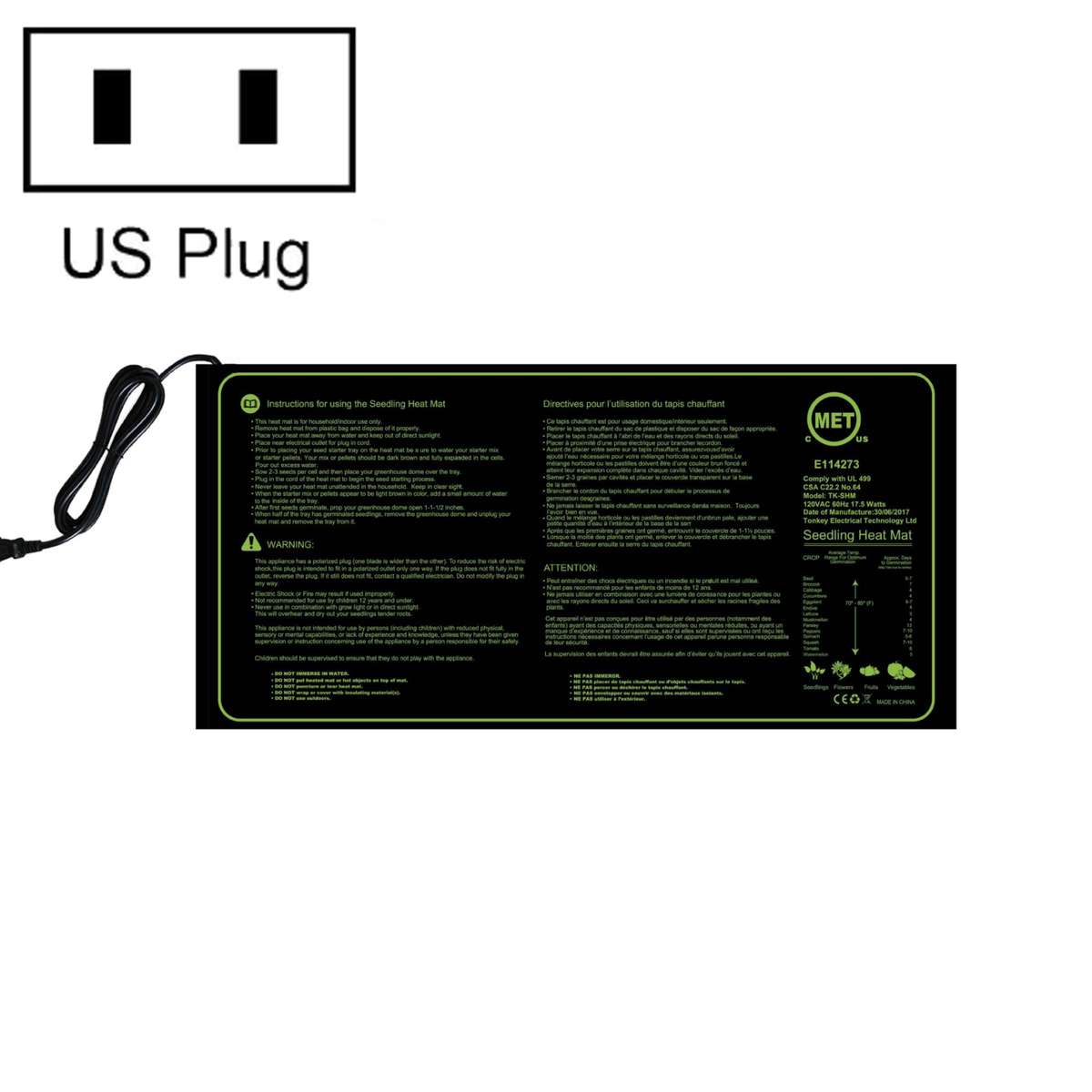 20 x 10in Waterproof Seedling Heating Pad Constant Temperature Heating Pad(EU Plug 230V)