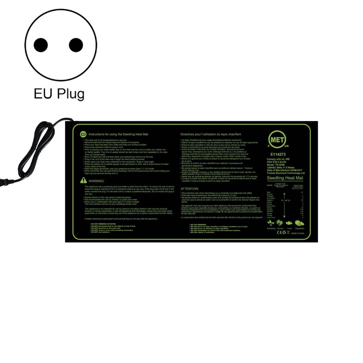 20 x 10in Waterproof Seedling Heating Pad Constant Temperature Heating Pad(EU Plug 230V)