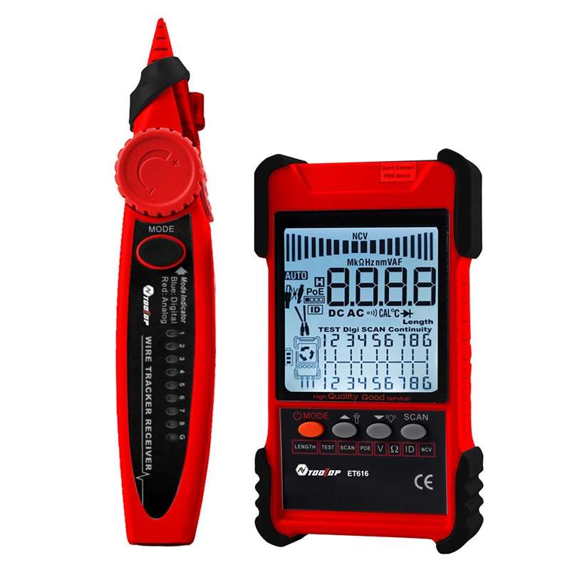 ET616 Rechargeable Adjustable Network Cable Tester Wire Tracker POE Cable Tester (Red)