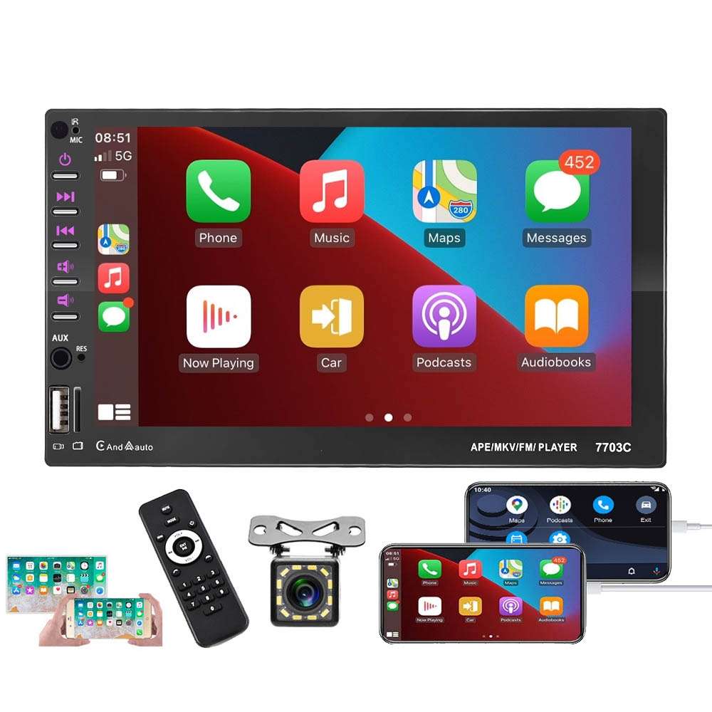 7703C 7 inch Car Double Butt Universal MP5 Bluetooth Player, Style: Standard+12 Light Camera